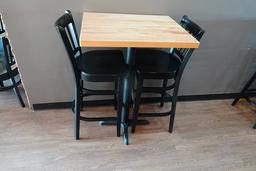 SET OF PUB HEIGHT TABLE 24”X30” W/2 STOOLS (X2)