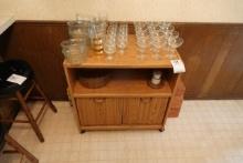 MICROWAVE CART AND CONTENTS X1