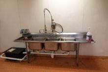 THREE COMPARTMENT S/S SINK W/FAUCET & SPRAYER