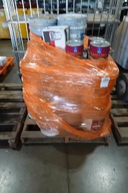 PALLET FULL OF PAINT, PAINT MATERIAL, STAIN & MISC