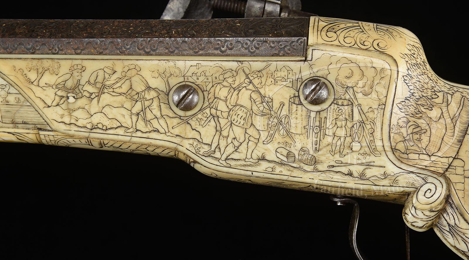 EXTRAORDINARY GERMAN WHEELOCK SPORTING RIFLE WITH CHISELED LOCK AND