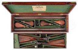 CASED PAIR OF JOHN MANTON & SON PERCUSSION DOUBLE