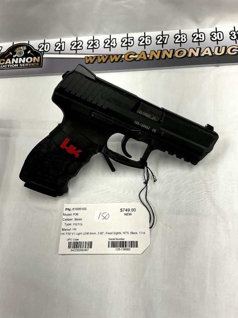 HK P30 V1 Light LEM 9mm Pistol, Fixed Sights, NTS, 17rd Mags., New, SN-129-136682