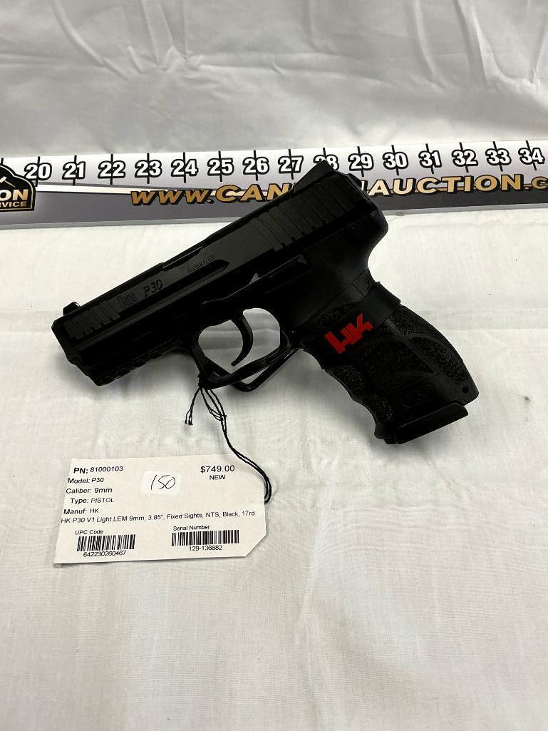 HK P30 V1 Light LEM 9mm Pistol, Fixed Sights, NTS, 17rd Mags., New, SN-129-136682
