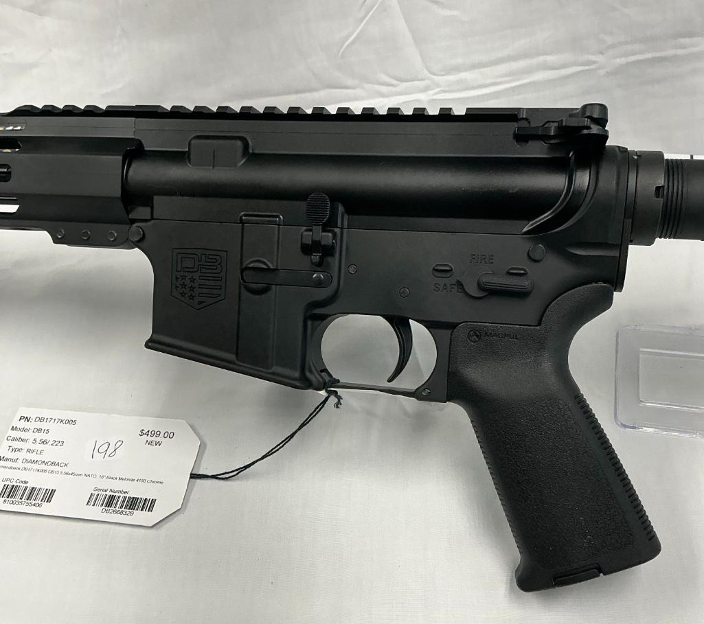 DiamondBack DB15 .223/5.56 Rifle, 16" Black Melonite Barrel, 4150 Chrome, New, SN-DB2668329