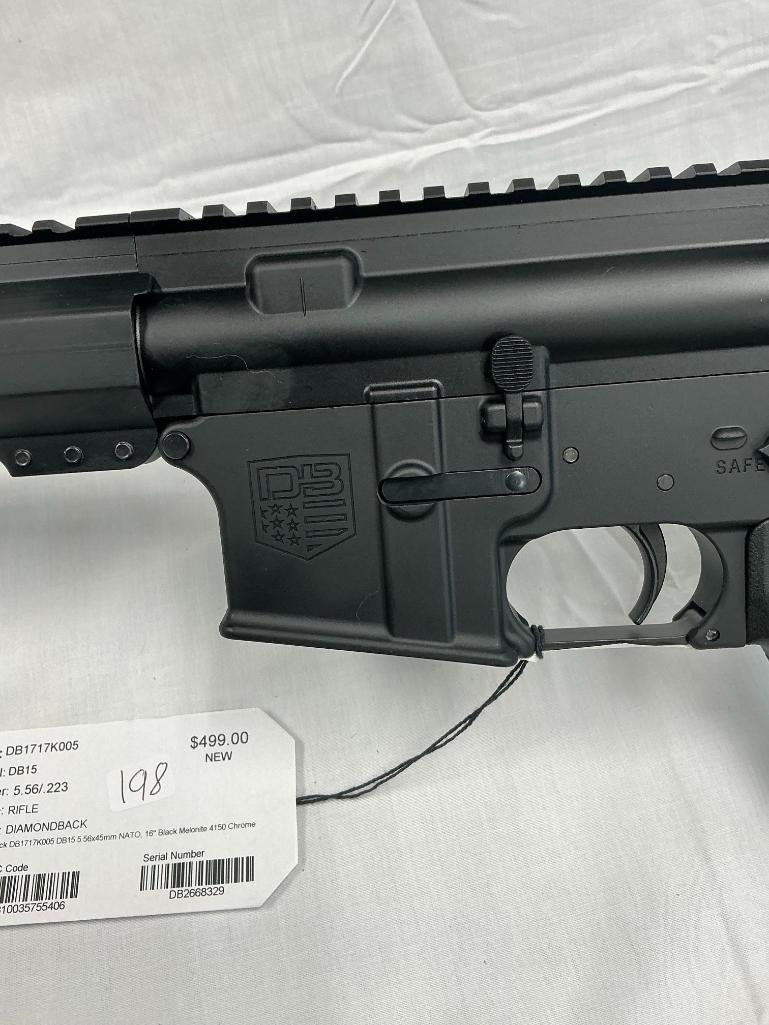 DiamondBack DB15 .223/5.56 Rifle, 16" Black Melonite Barrel, 4150 Chrome, New, SN-DB2668329