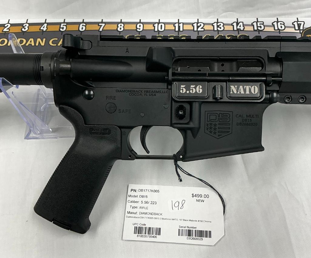 DiamondBack DB15 .223/5.56 Rifle, 16" Black Melonite Barrel, 4150 Chrome, New, SN-DB2668329