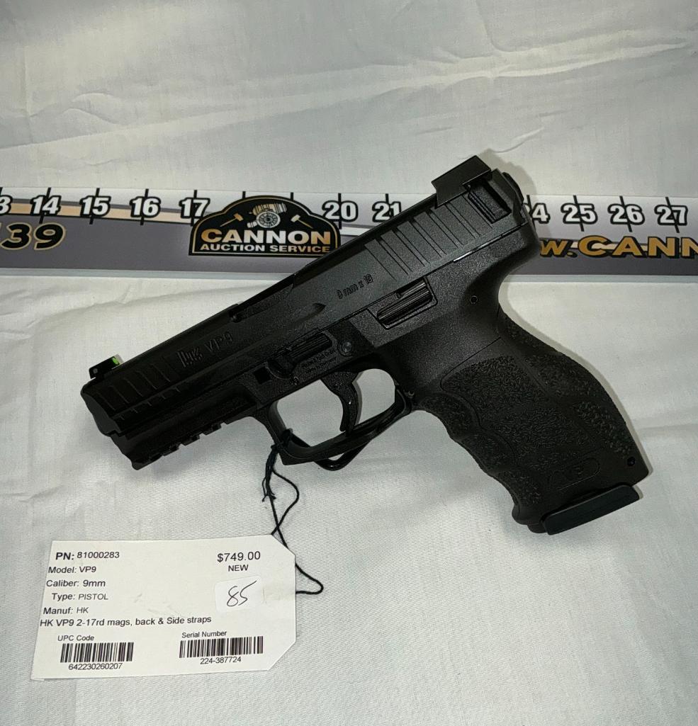 HK VP9, 9MM Pistol, 2 - 17 rd Mags, Back and Side Straps, New, SN-224-387724