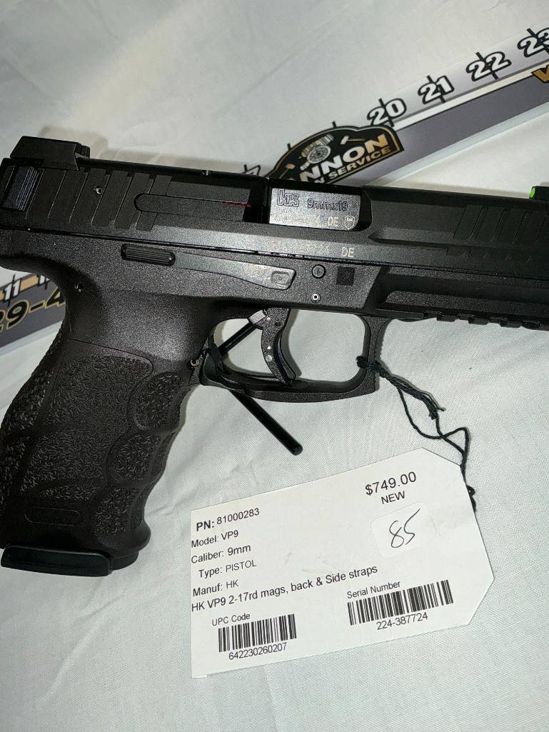 HK VP9, 9MM Pistol, 2 - 17 rd Mags, Back and Side Straps, New, SN-224-387724