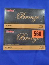 100 rounds of .45 auto ammo, PMC Bronze brand.