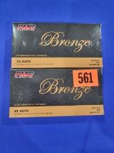 100 rounds of .45 auto ammo, PMC Bronze brand.