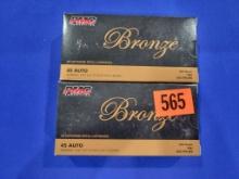 100 rounds of .45 auto ammo, PMC Bronze brand.