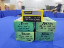 (500) .30 Cal Bullets 500 total .30 cal bullets, comes with Speer and Sierra brand, all are .30 cal