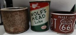 Wolfs Head Lube Can,  RT 66 Candle Holders