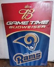 Budweiser STL Rams Embossed Tin Sign