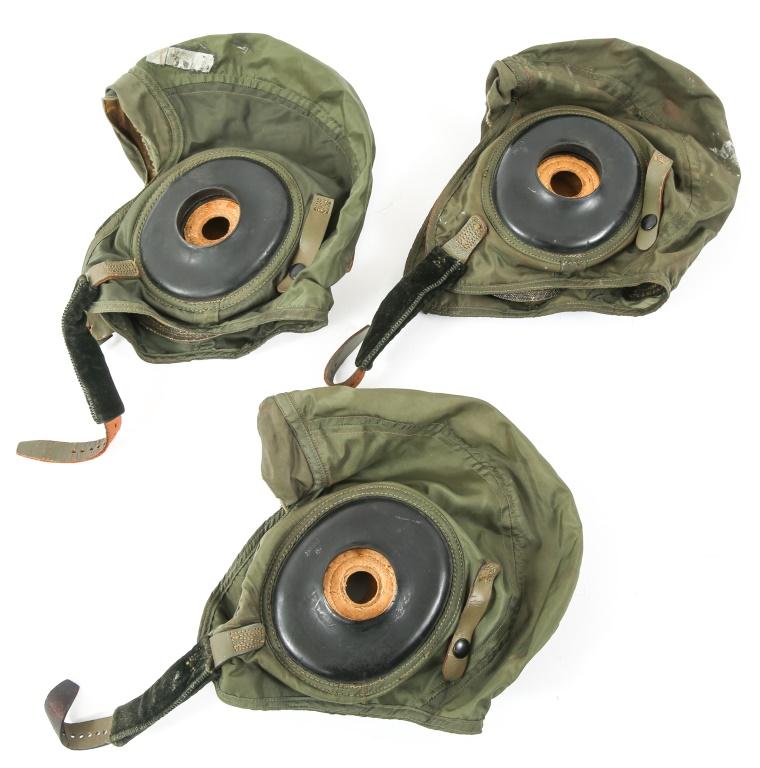 WWII USN PILOT FLIGHT HELMET GREEN NYLON LOT OF 3