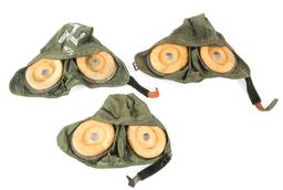 WWII USN PILOT FLIGHT HELMET GREEN NYLON LOT OF 3