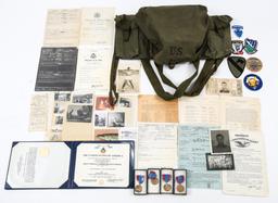 WWII MEDAL, PATCH, DOCUMENT & POUCH LOT