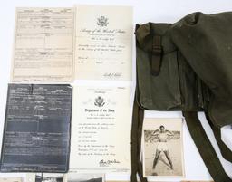 WWII MEDAL, PATCH, DOCUMENT & POUCH LOT