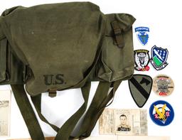 WWII MEDAL, PATCH, DOCUMENT & POUCH LOT