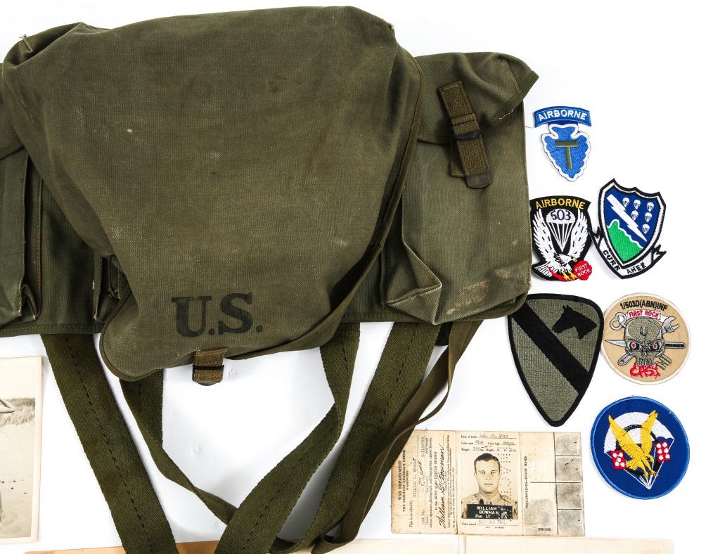 WWII MEDAL, PATCH, DOCUMENT & POUCH LOT