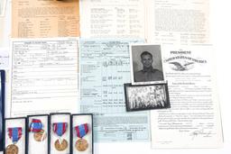 WWII MEDAL, PATCH, DOCUMENT & POUCH LOT