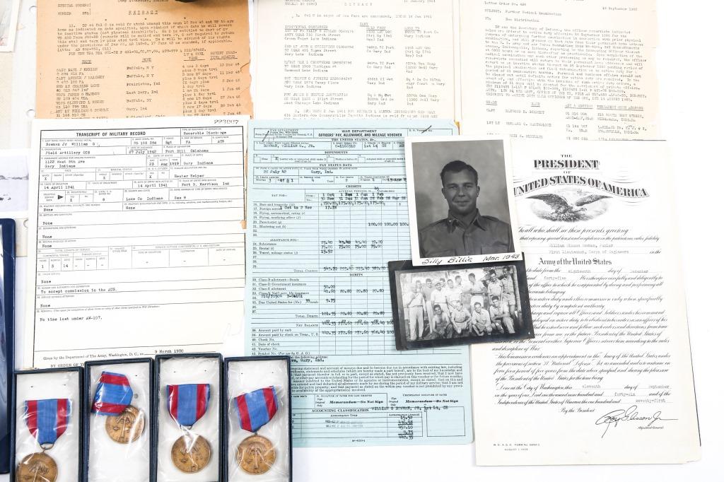 WWII MEDAL, PATCH, DOCUMENT & POUCH LOT