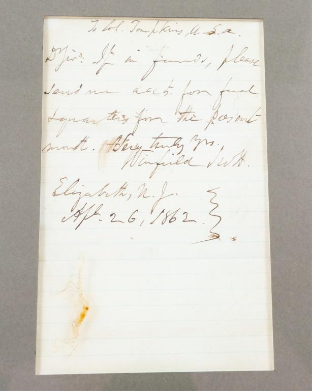 WINFIELD SCOTT HANDWRITTEN LETTER APRIL 26TH 1862
