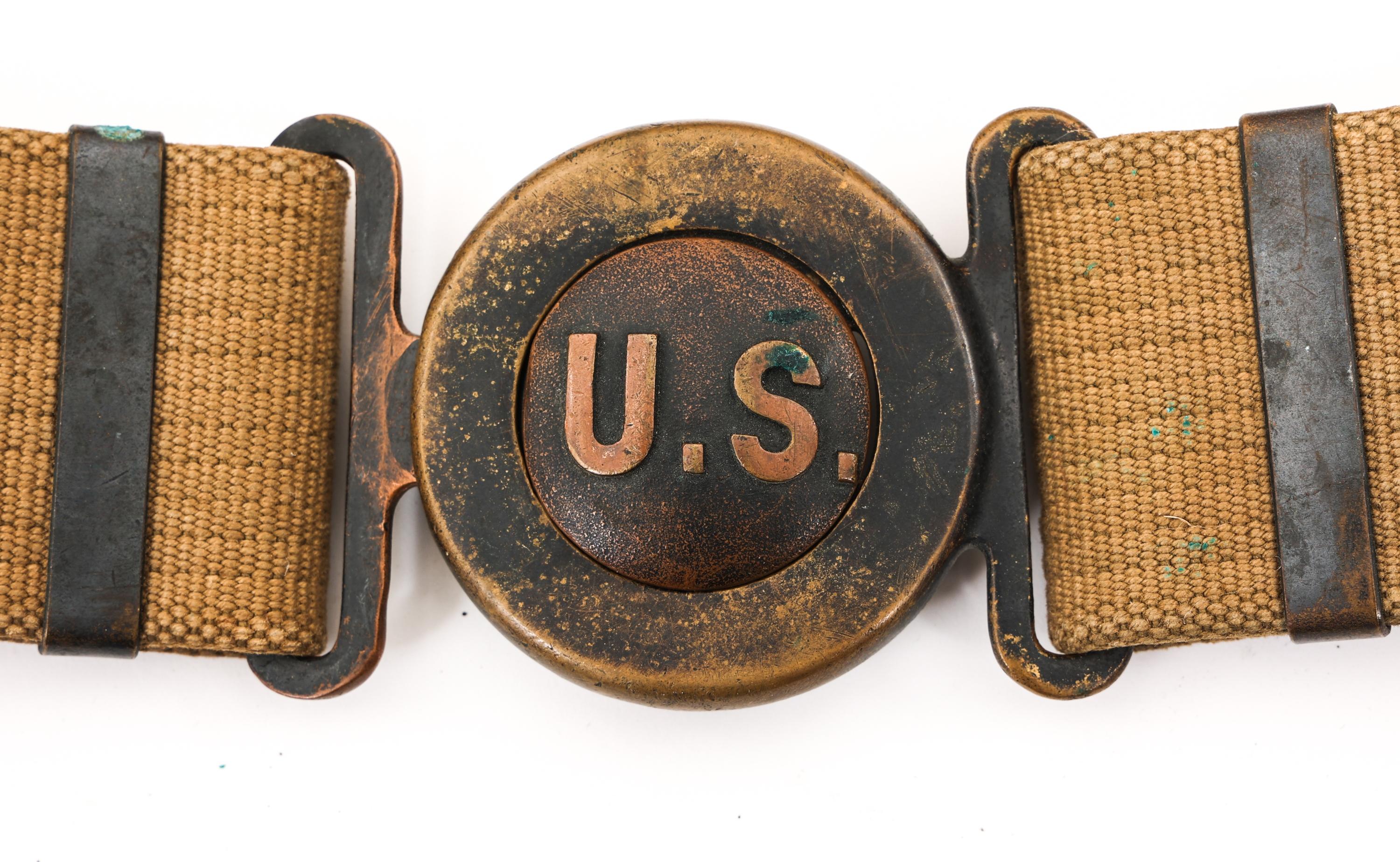 WWI US ARMY M1917 GARRISON BELT & BRITISH WEB BELT