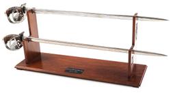 19th C. GERMAN PAIR OF M1889 SWORDS & WOOD MOUNT