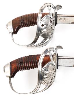 19th C. GERMAN PAIR OF M1889 SWORDS & WOOD MOUNT