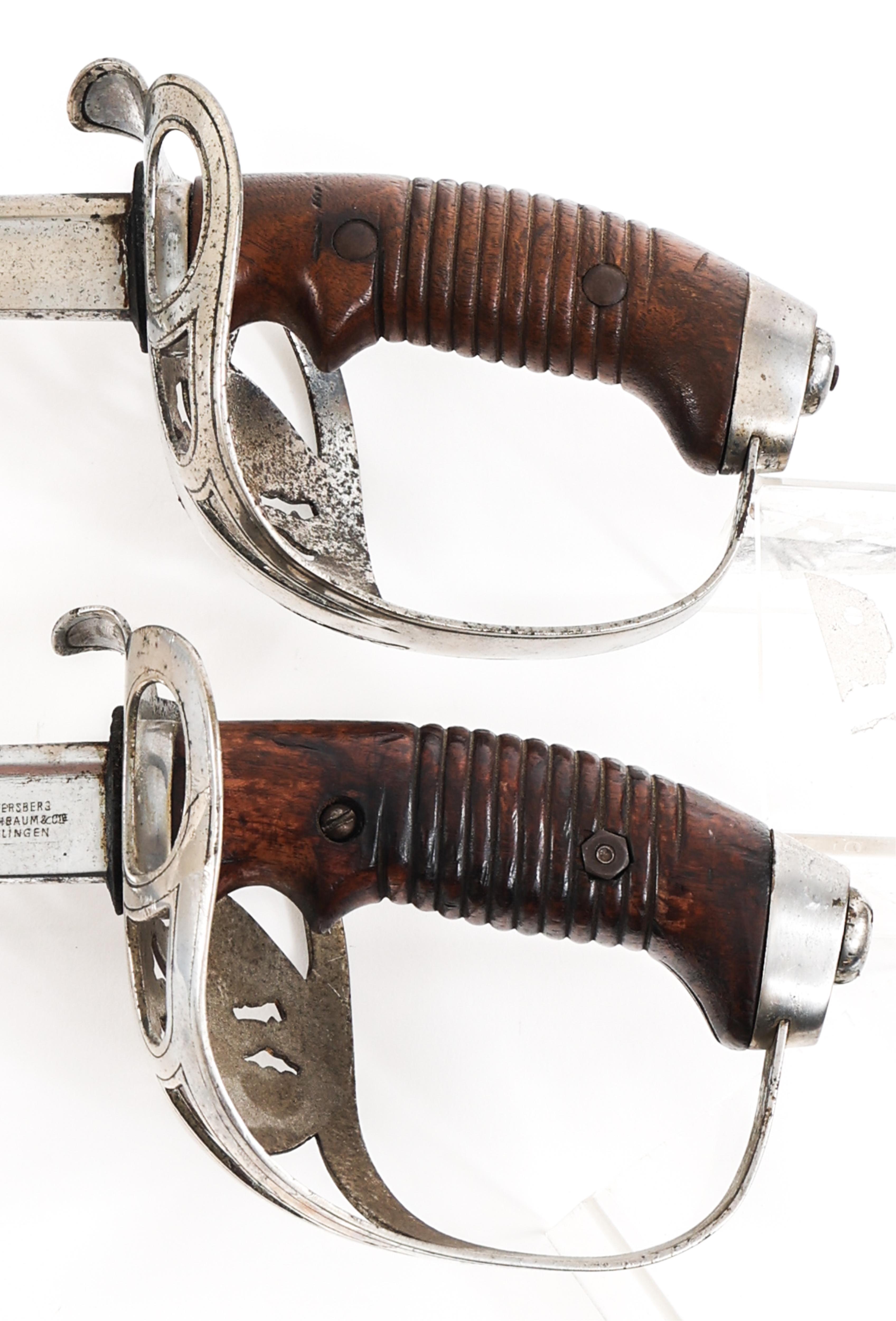 19th C. GERMAN PAIR OF M1889 SWORDS & WOOD MOUNT