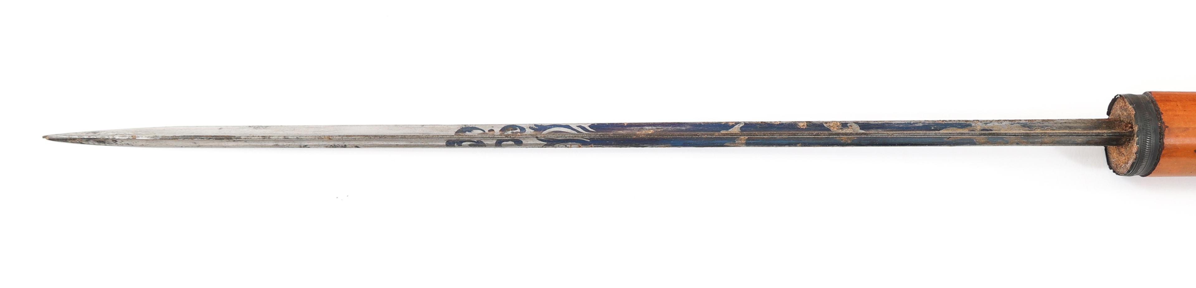 19th C. WOOD CANE WITH TRIANGULAR SWORD BLADE
