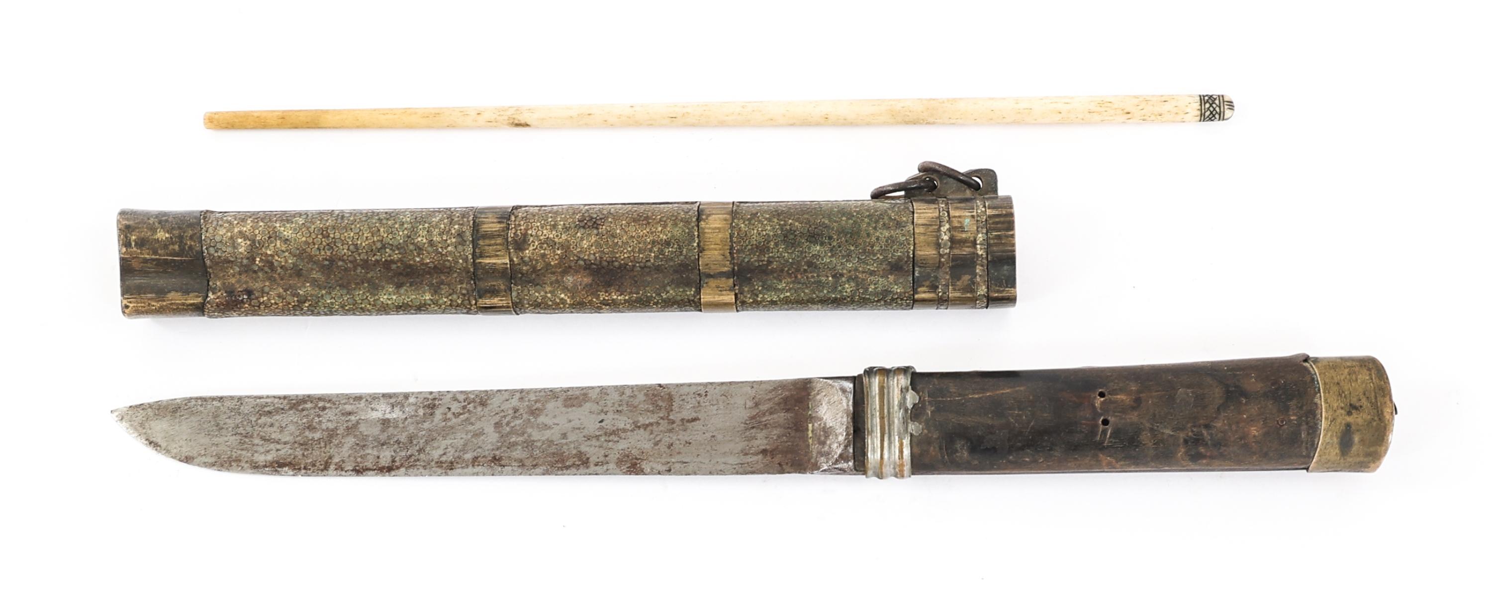 19th C. MONGOLIAN KNIFE & CHOPSTICK SET