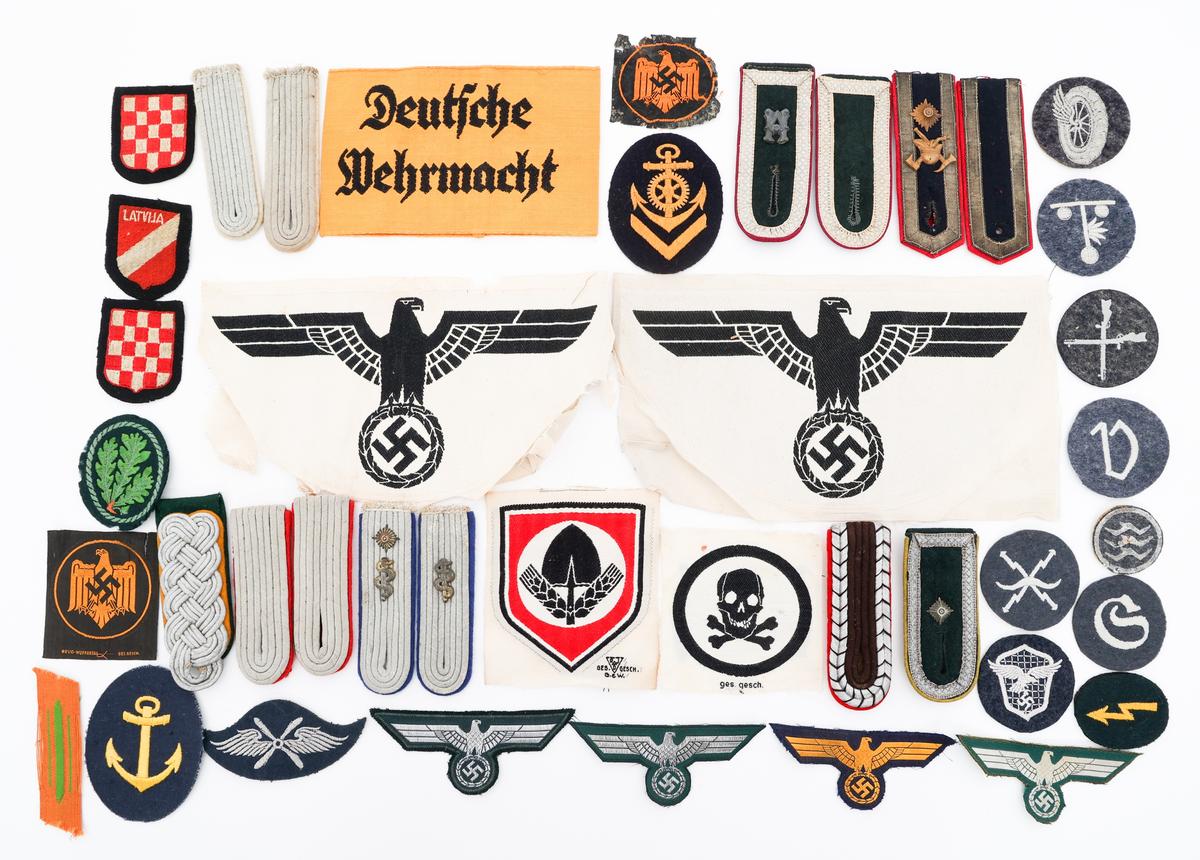 WWII GERMAN SHOULDER BOARDS, PATCHES, & ARMBANDS