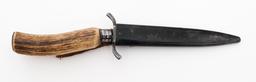 WWI GERMAN STAG HORN BOOT KNIFE WITH SCABBARD