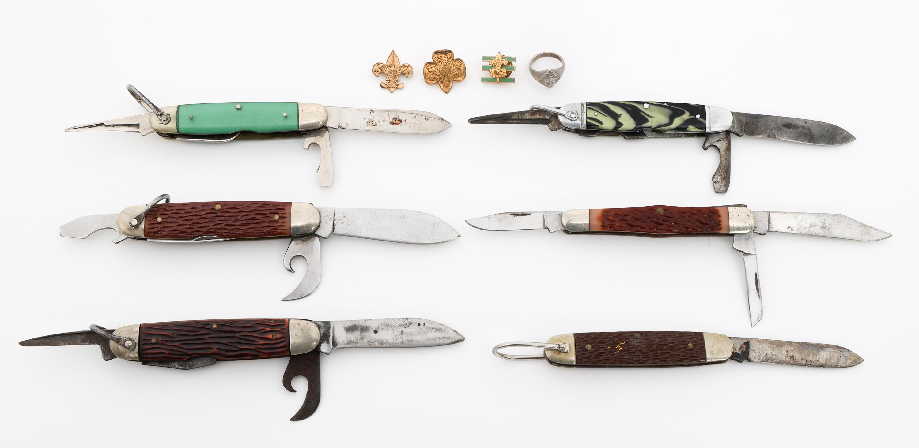 US BOY SCOUTS & GIRL SCOUTS KNIVES, PINS & RING