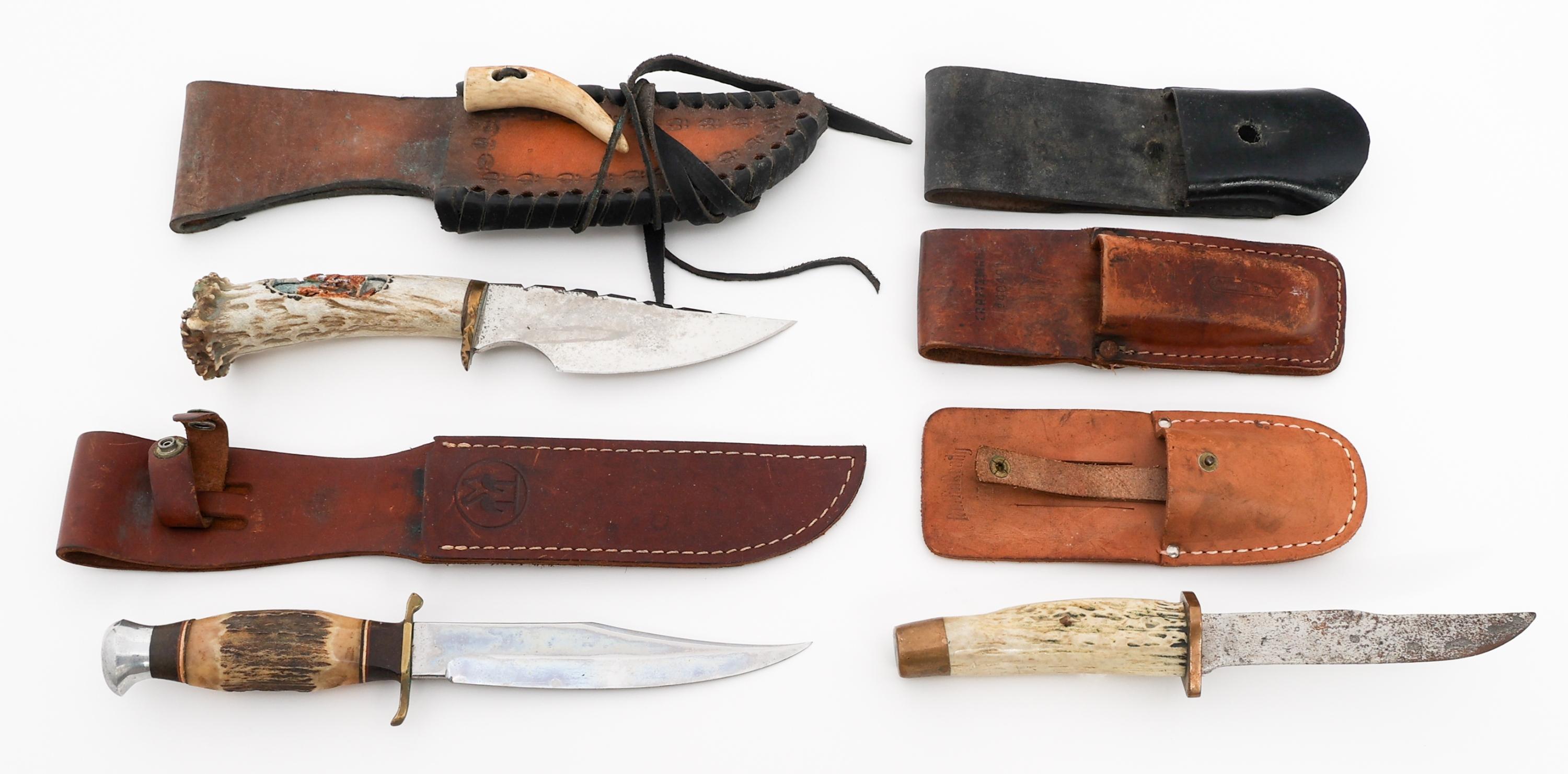 STAG HORN HUNTING KNIVES & LEATHER SHEATHS