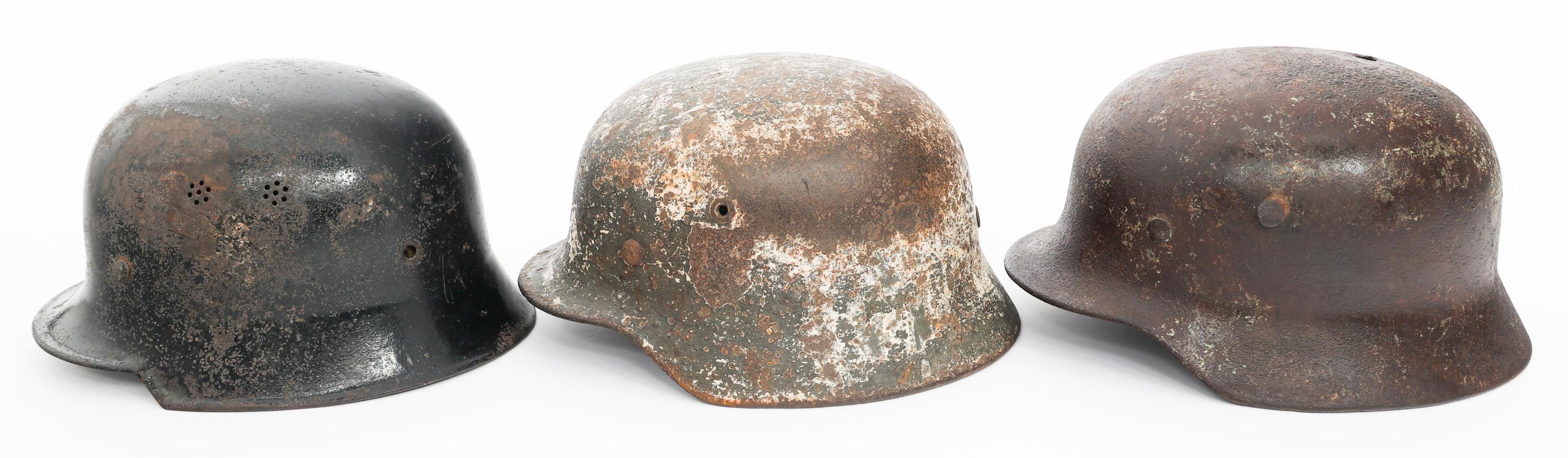 WWII GERMAN DUG RELIC FIREMAN & COMBAT HELMETS