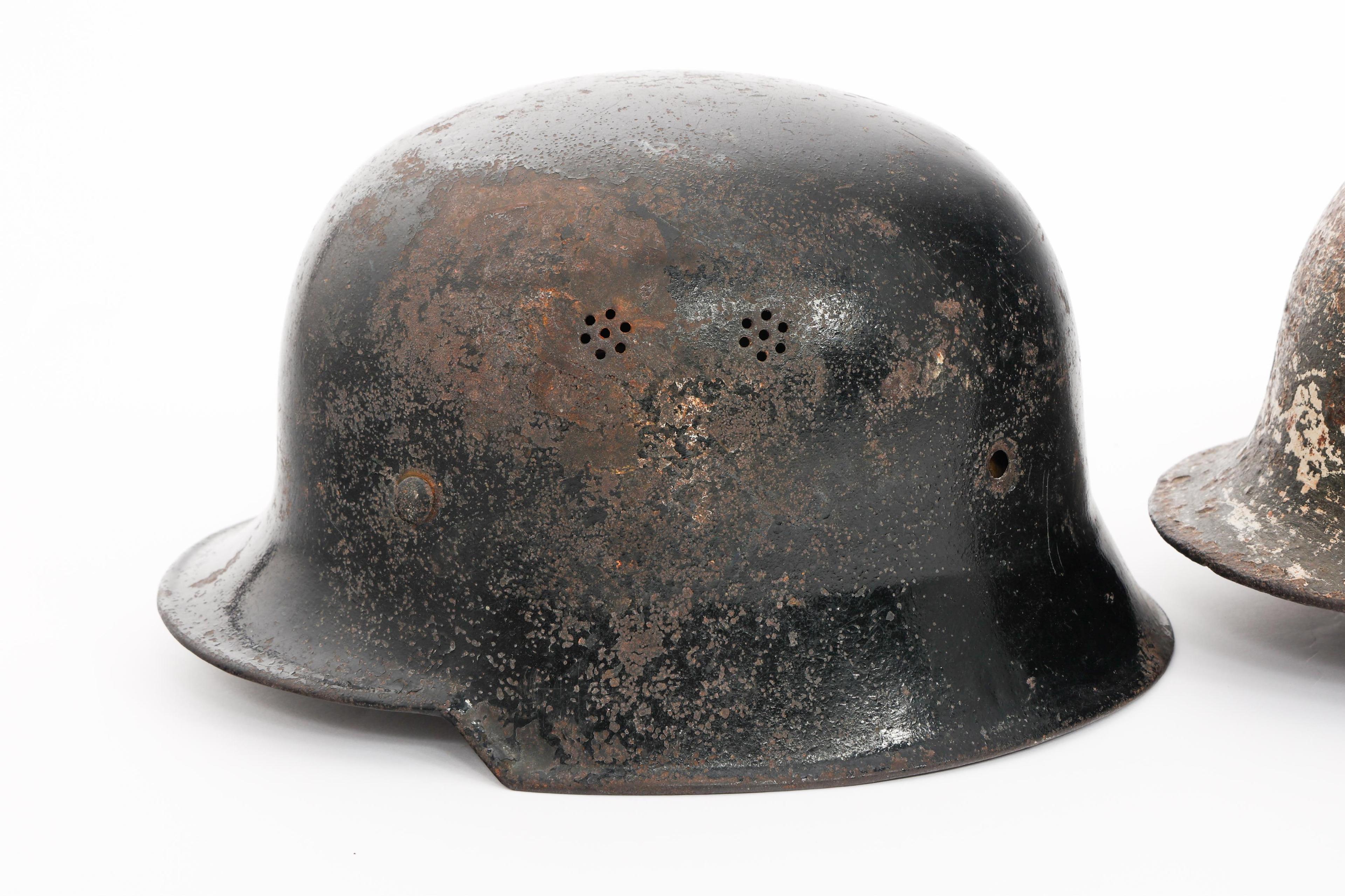 WWII GERMAN DUG RELIC FIREMAN & COMBAT HELMETS