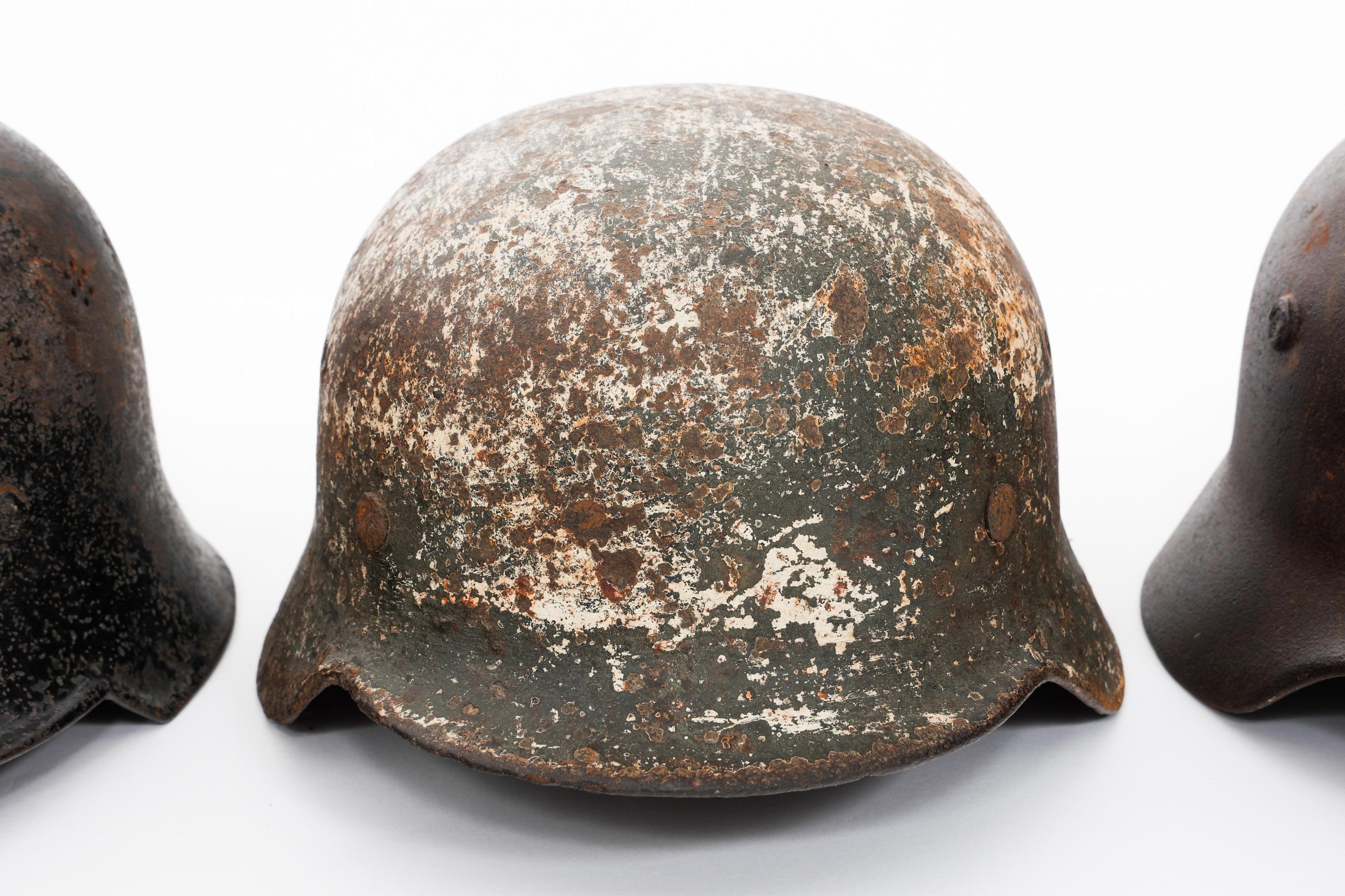 WWII GERMAN DUG RELIC FIREMAN & COMBAT HELMETS