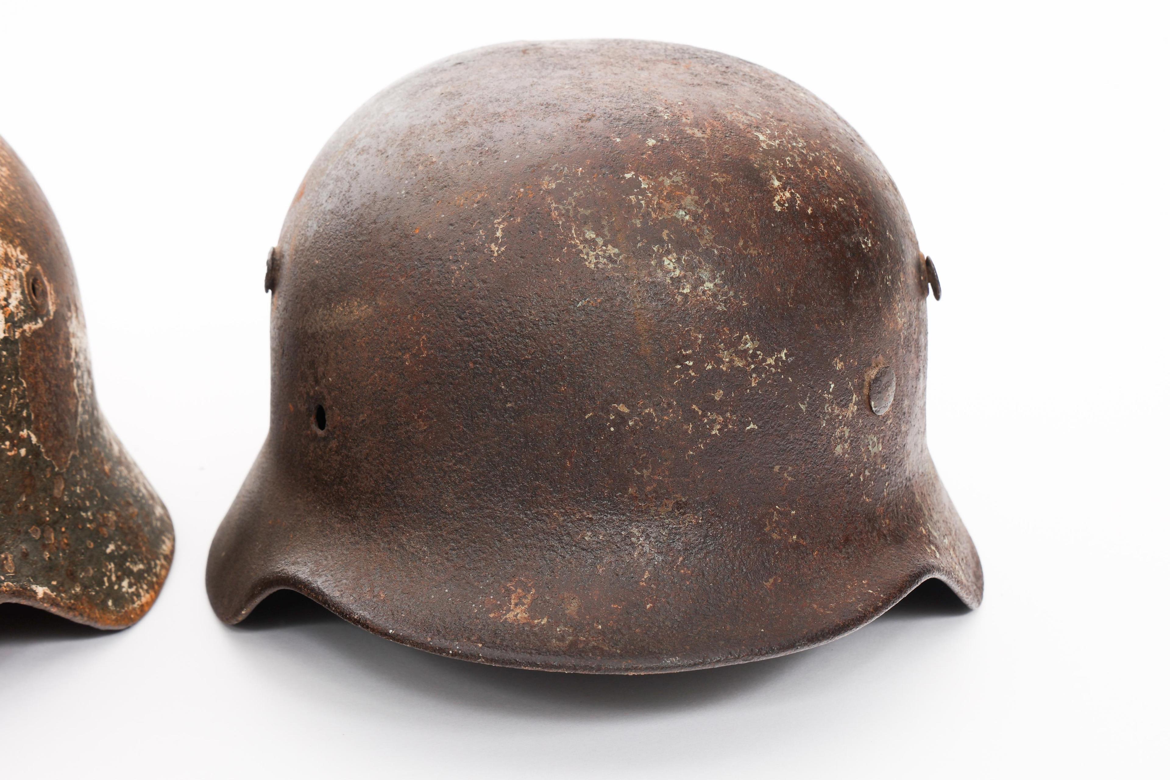 WWII GERMAN DUG RELIC FIREMAN & COMBAT HELMETS
