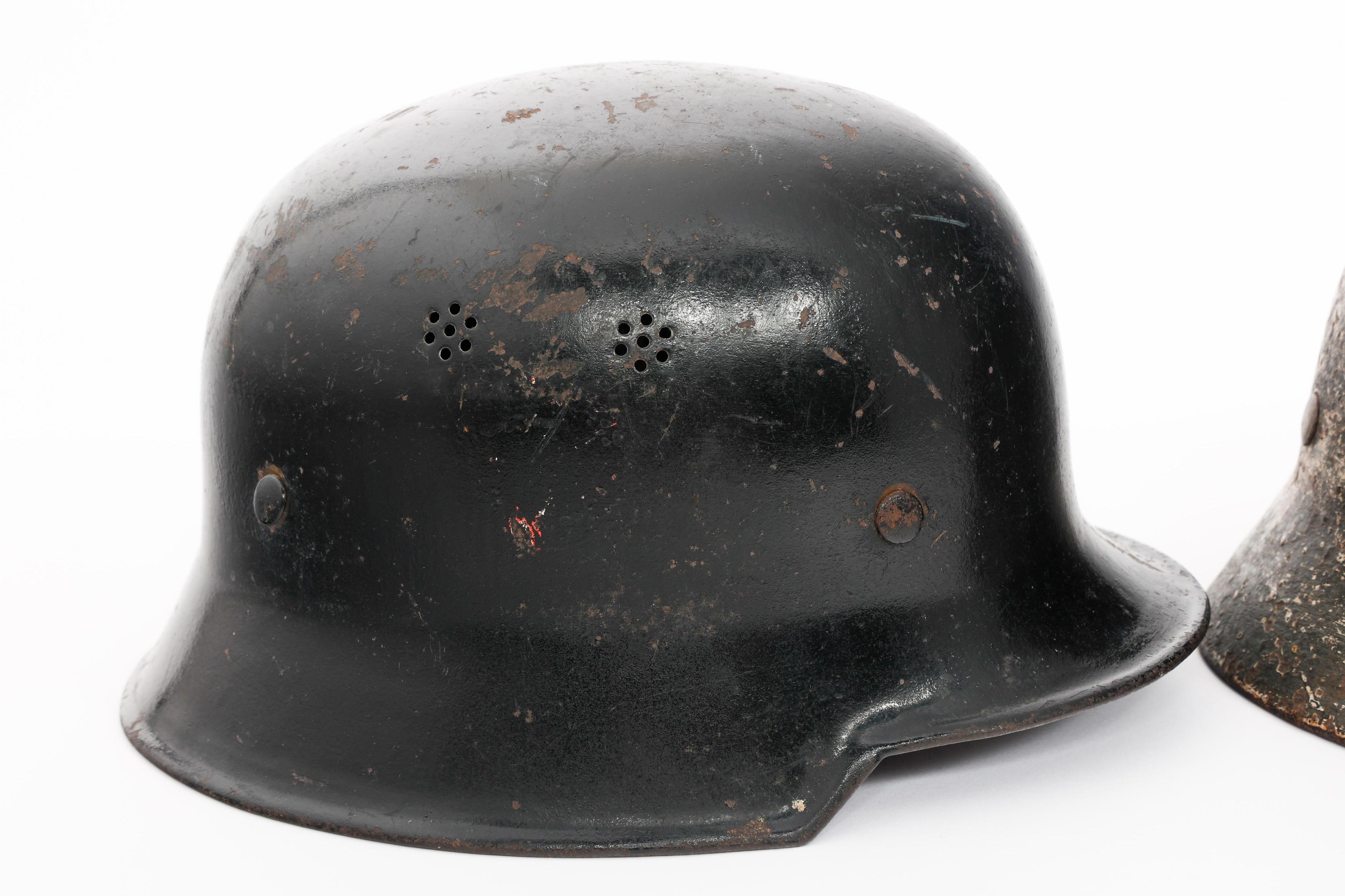 WWII GERMAN DUG RELIC FIREMAN & COMBAT HELMETS