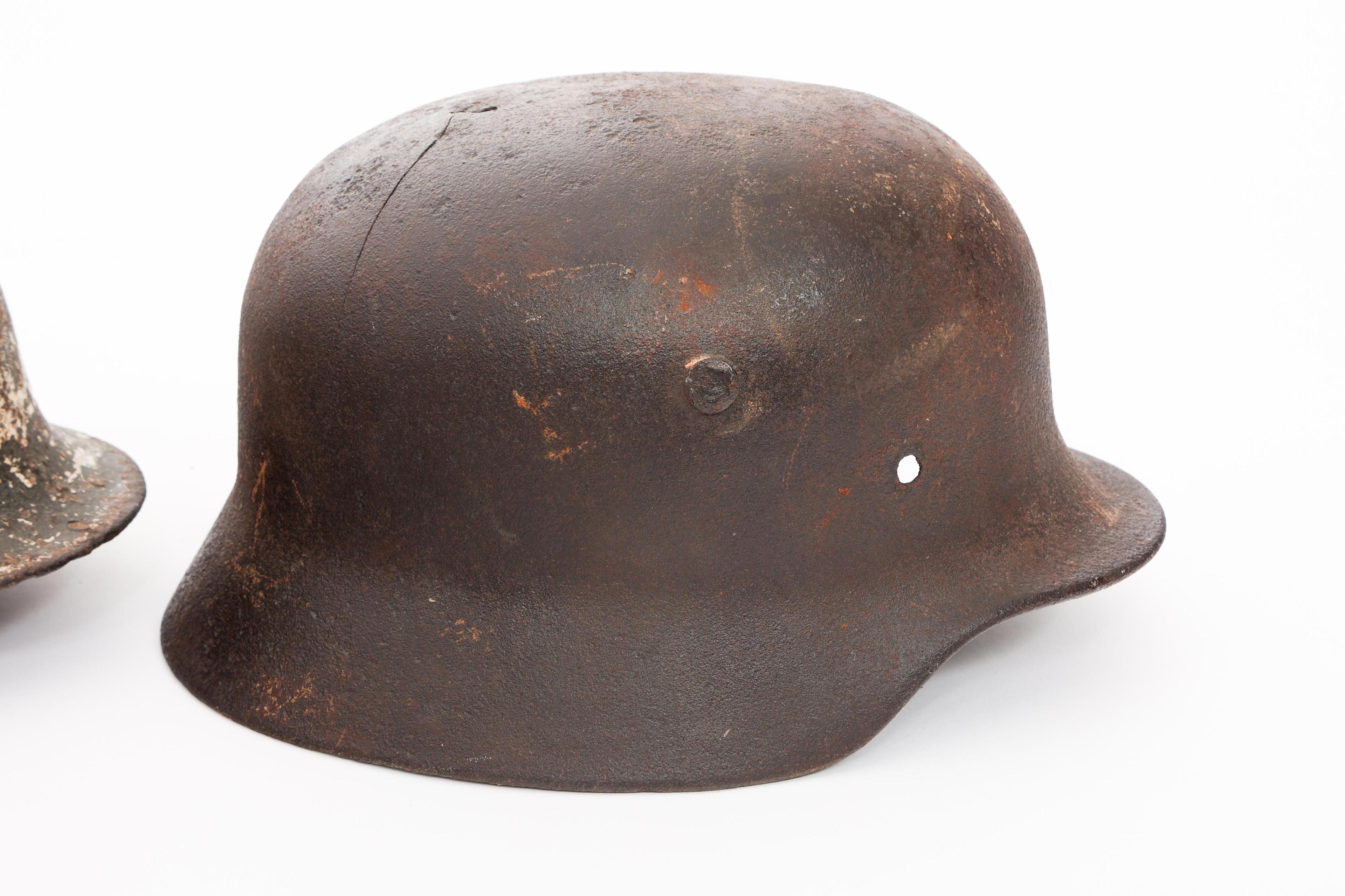 WWII GERMAN DUG RELIC FIREMAN & COMBAT HELMETS