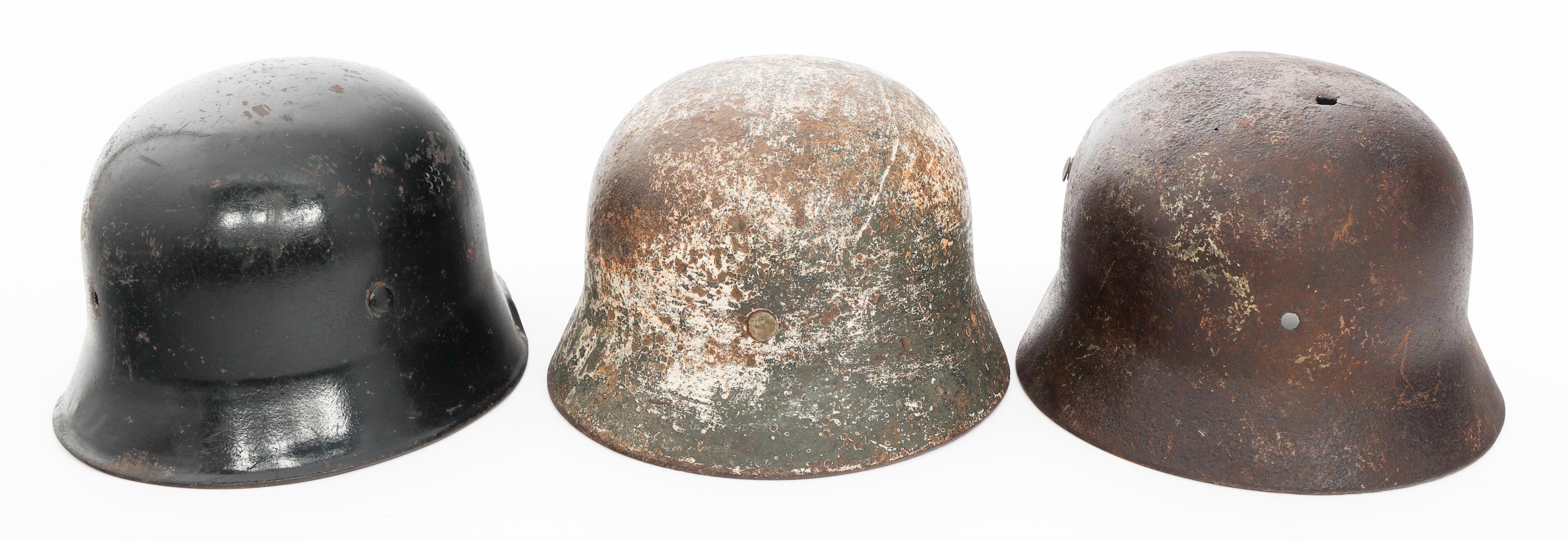 WWII GERMAN DUG RELIC FIREMAN & COMBAT HELMETS