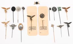WWII GERMAN LUFTWAFFE, SS, DAF & SA STICK PINS