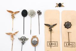 WWII GERMAN LUFTWAFFE, SS, DAF & SA STICK PINS