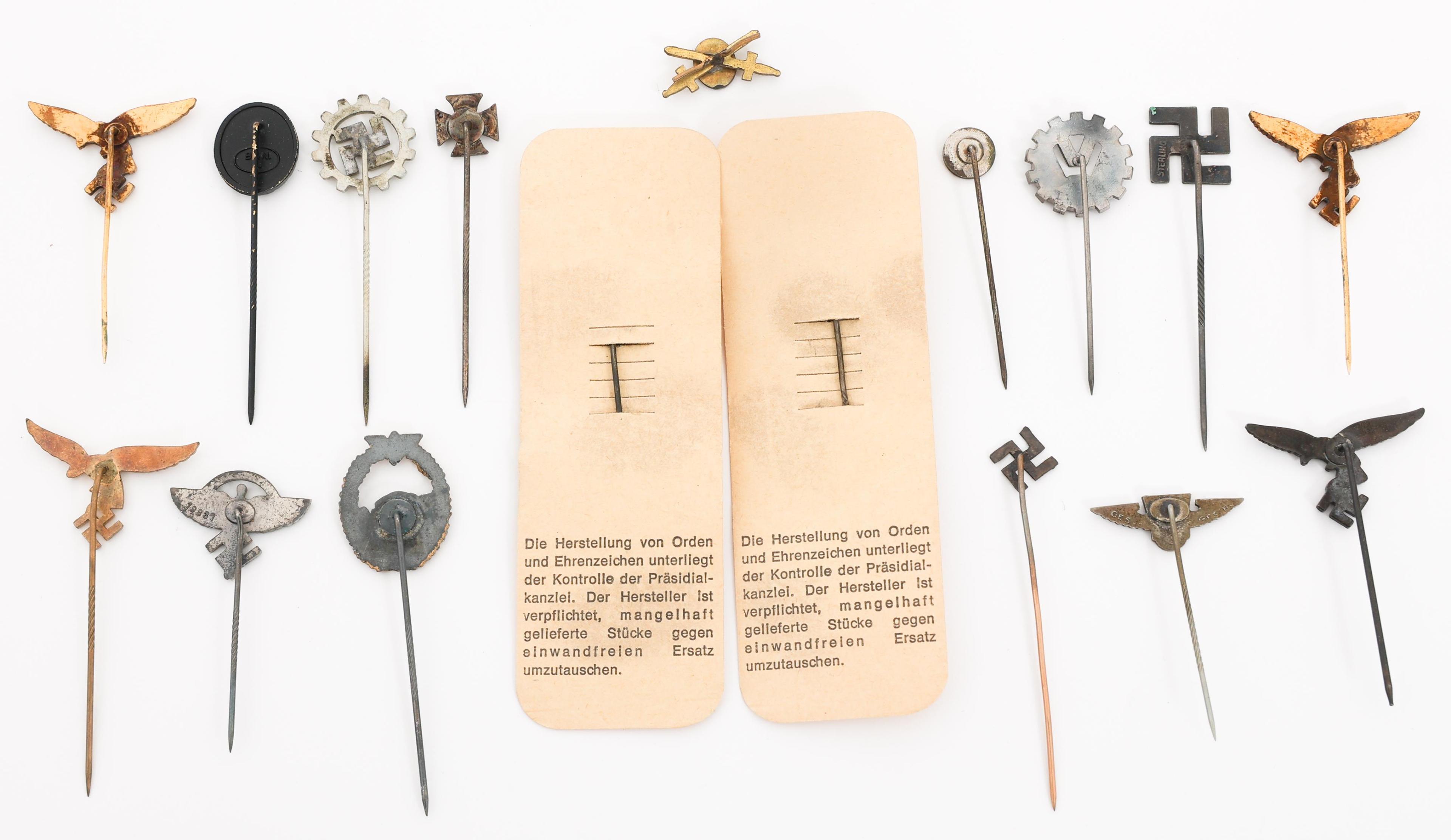 WWII GERMAN LUFTWAFFE, SS, DAF & SA STICK PINS