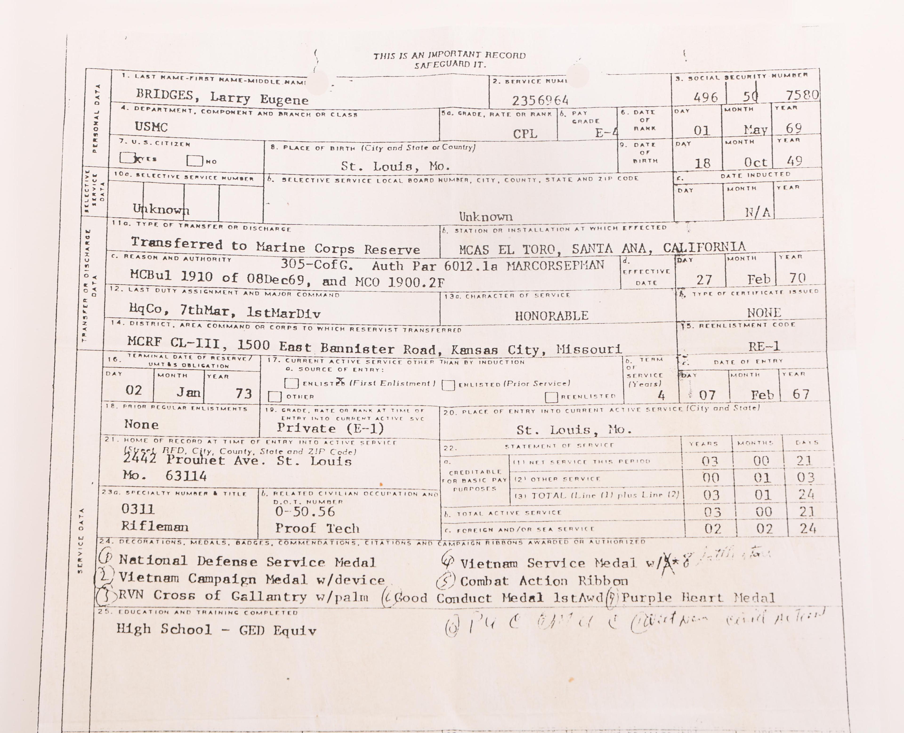 VIETNAM WAR US 7th MARINE SCOUT SNIPER NAMED GROUP