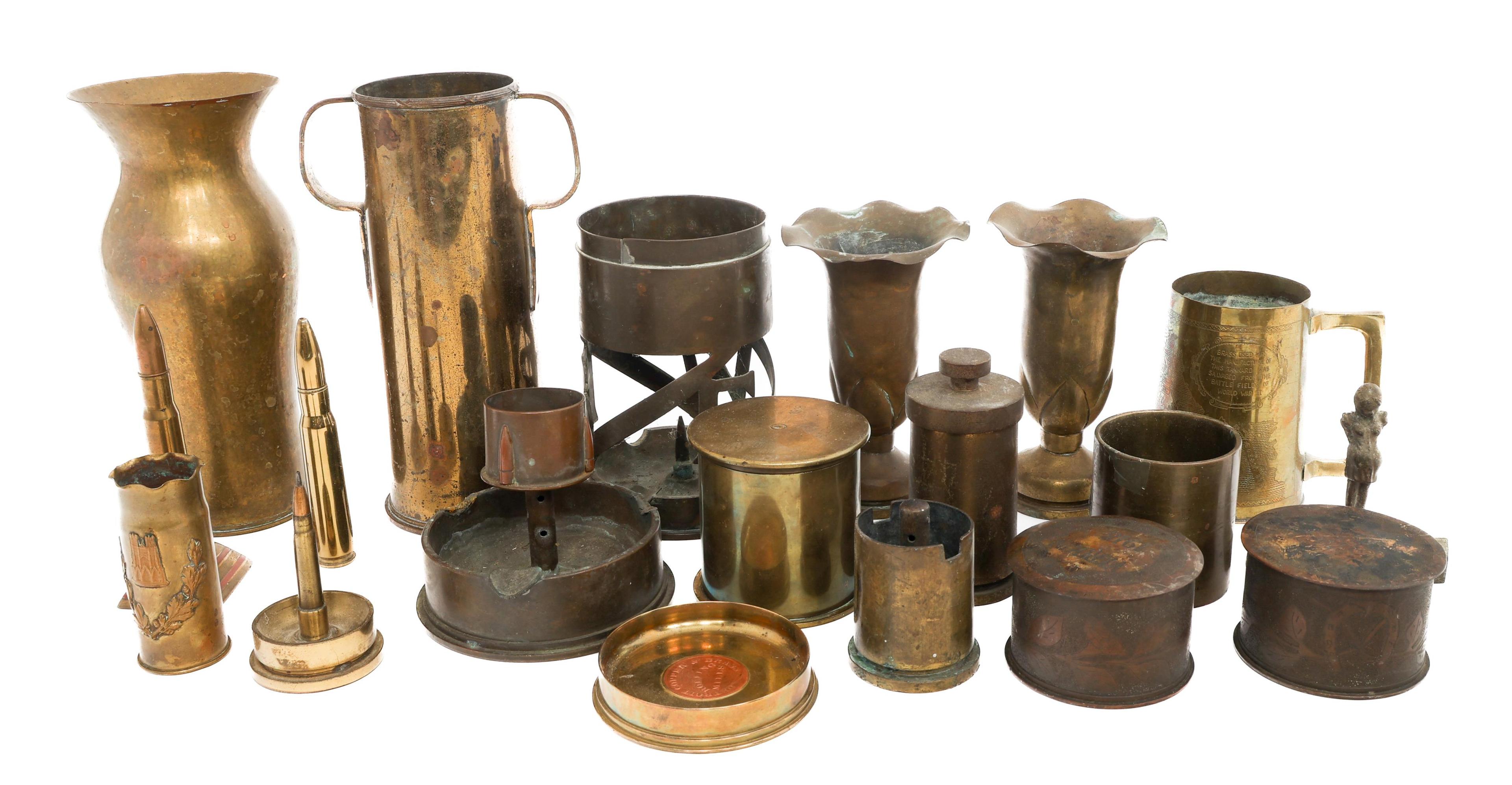 WWI - WWII WORLD MILITARY SHELL CASING TRENCH ART